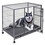 PETSJOY Heavy Duty Pet Dog Crate, Metal Dog Cage, Pet Kennel w/Tray Pan, Pet Playpen House for Small and Medium Sized Pets Dogs with Patent Lock and 4 Lockable Wheels, Black