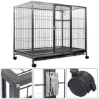 PETSJOY Heavy Duty Pet Dog Crate, Metal Dog Cage, Pet Kennel w/Tray Pan, Pet Playpen House for Small and Medium Sized Pets Dogs with Patent Lock and 4 Lockable Wheels, Black
