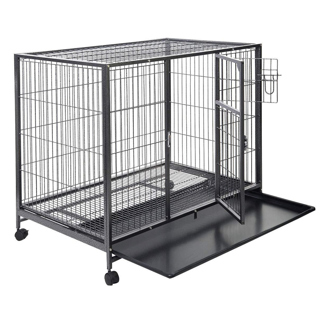 PETSJOY Heavy Duty Pet Dog Crate, Metal Dog Cage, Pet Kennel w/Tray Pan, Pet Playpen House for Small and Medium Sized Pets Dogs with Patent Lock and 4 Lockable Wheels, Black