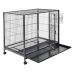 PETSJOY Heavy Duty Pet Dog Crate, Metal Dog Cage, Pet Kennel w/Tray Pan, Pet Playpen House for Small and Medium Sized Pets Dogs with Patent Lock and 4 Lockable Wheels, Black