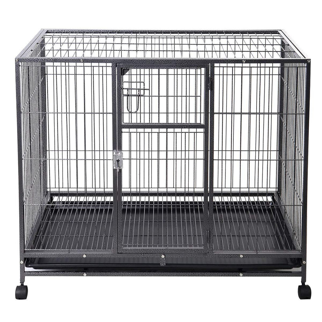 PETSJOY Heavy Duty Pet Dog Crate, Metal Dog Cage, Pet Kennel w/Tray Pan, Pet Playpen House for Small and Medium Sized Pets Dogs with Patent Lock and 4 Lockable Wheels, Black