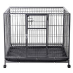 PETSJOY Heavy Duty Pet Dog Crate, Metal Dog Cage, Pet Kennel w/Tray Pan, Pet Playpen House for Small and Medium Sized Pets Dogs with Patent Lock and 4 Lockable Wheels, Black