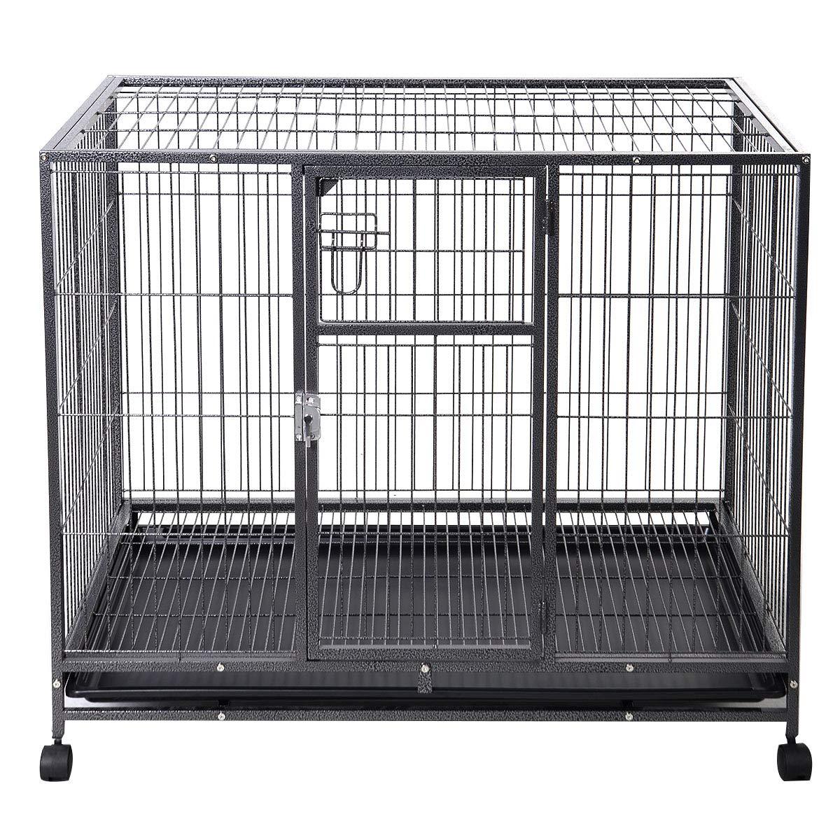 PETSJOY Heavy Duty Pet Dog Crate, Metal Dog Cage, Pet Kennel w/Tray Pan, Pet Playpen House for Small and Medium Sized Pets Dogs with Patent Lock and 4 Lockable Wheels, Black