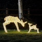 Lights4fun, Inc. Set of 2 White Glitter Doe &amp; Fawn Reindeer LED Christmas Light Up Figures Decoration for Indoor Outdoor Use