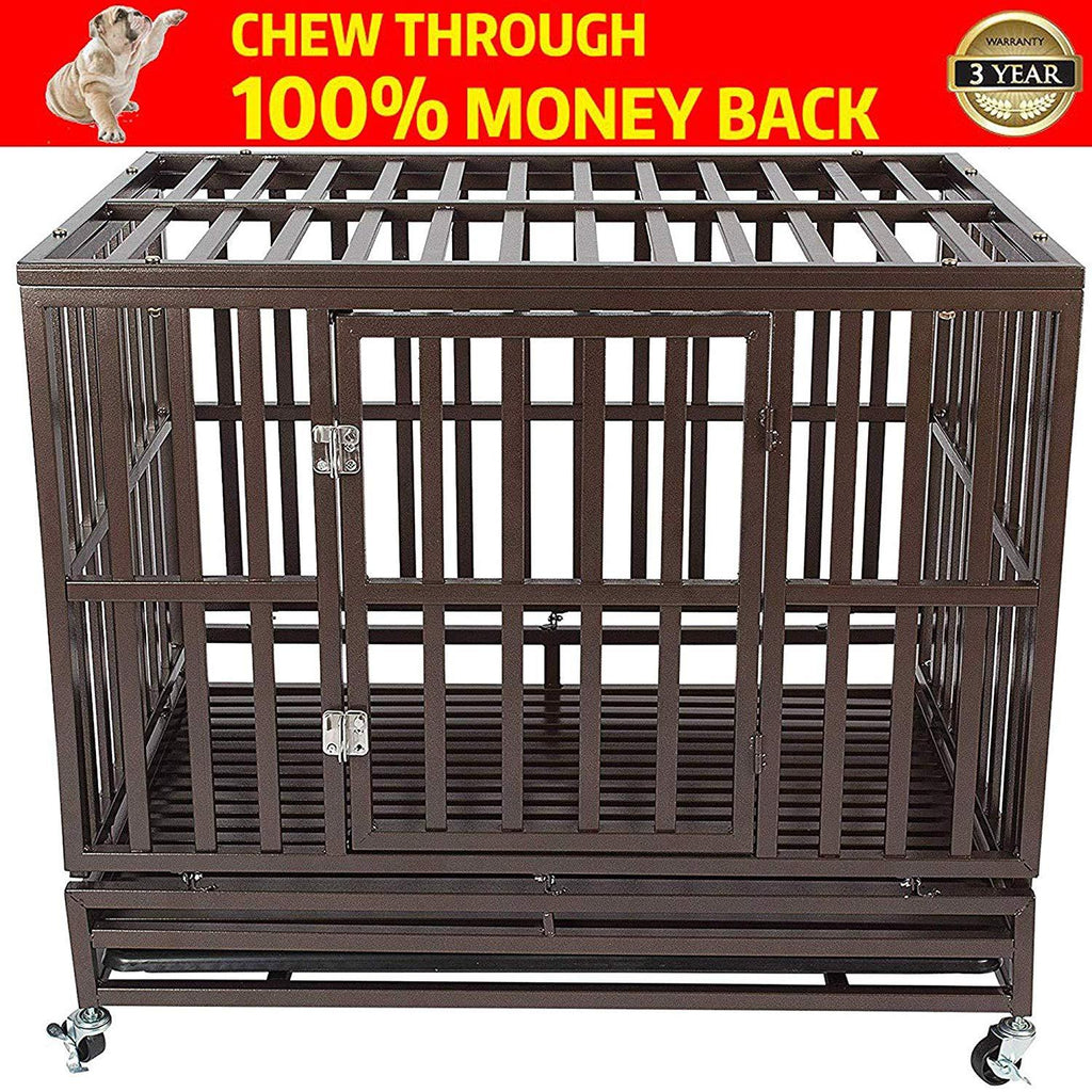 HAIPET Your Pet Nanny 38'' Heavy Duty Dog Crate CaKennel and Playpen Steel Strong Metal for Medium and LarDogs with Patent Lock and Four Lockable Wheels, Black