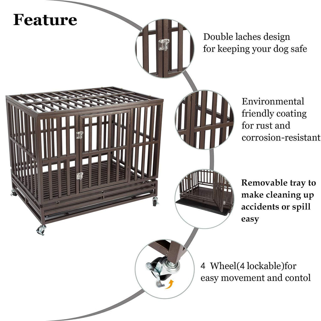 HAIPET Your Pet Nanny 38'' Heavy Duty Dog Crate CaKennel and Playpen Steel Strong Metal for Medium and LarDogs with Patent Lock and Four Lockable Wheels, Black
