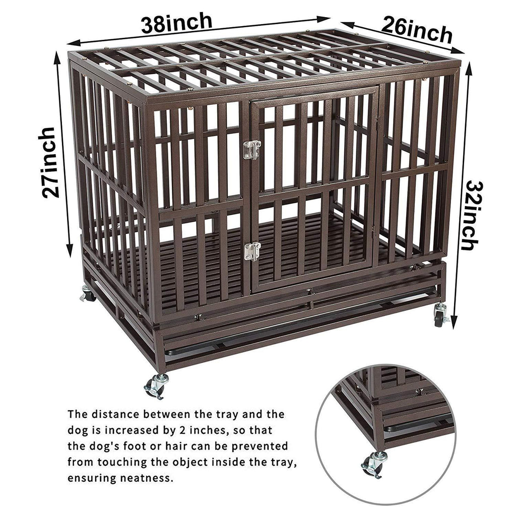 HAIPET Your Pet Nanny 38'' Heavy Duty Dog Crate CaKennel and Playpen Steel Strong Metal for Medium and LarDogs with Patent Lock and Four Lockable Wheels, Black