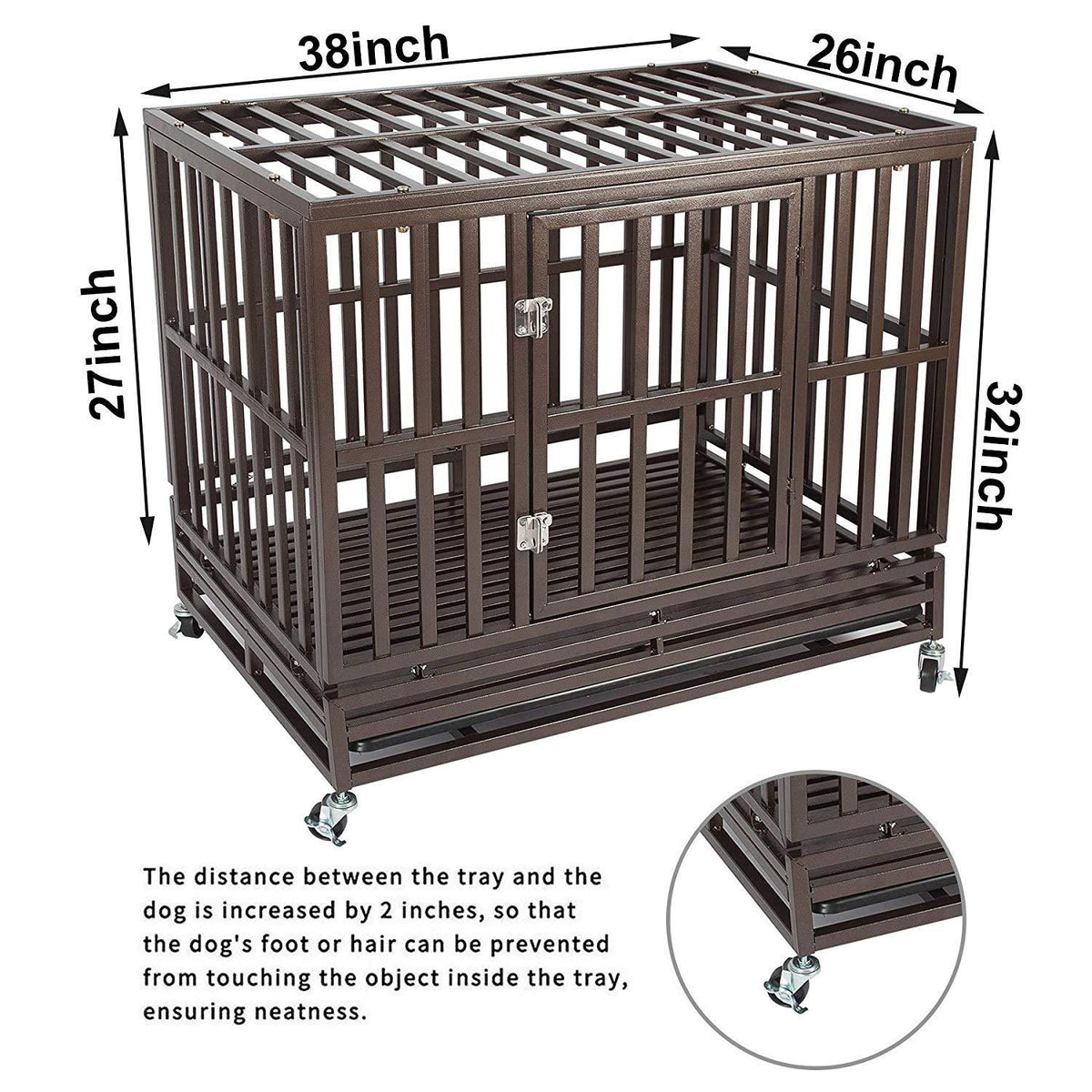 HAIPET Your Pet Nanny 38'' Heavy Duty Dog Crate CaKennel and Playpen Steel Strong Metal for Medium and LarDogs with Patent Lock and Four Lockable Wheels, Black