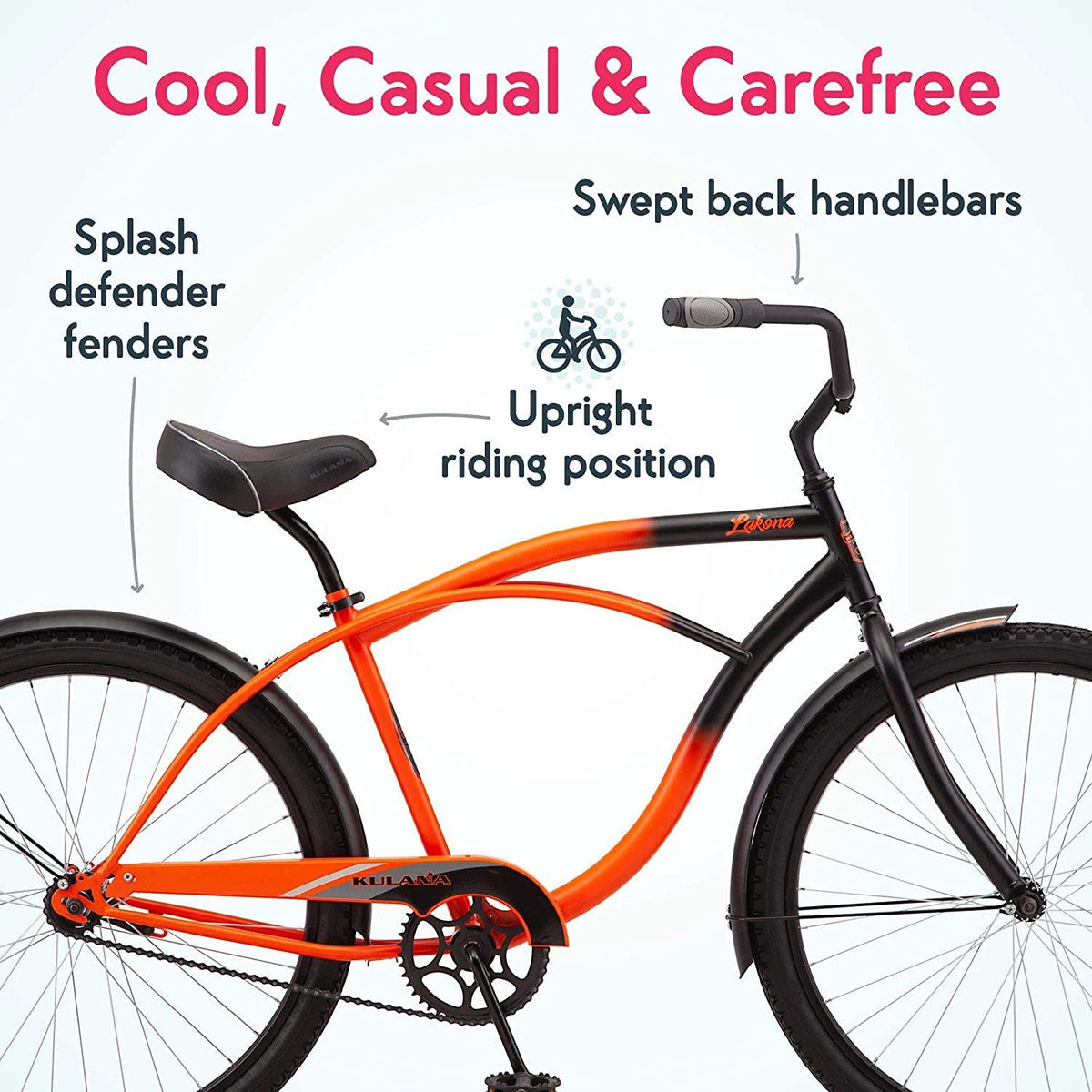 Kulana Lakona Youth/Adult Beach Cruiser Bike, 20-26-Inch Wheels, Multiple Speeds, Multiple Colors