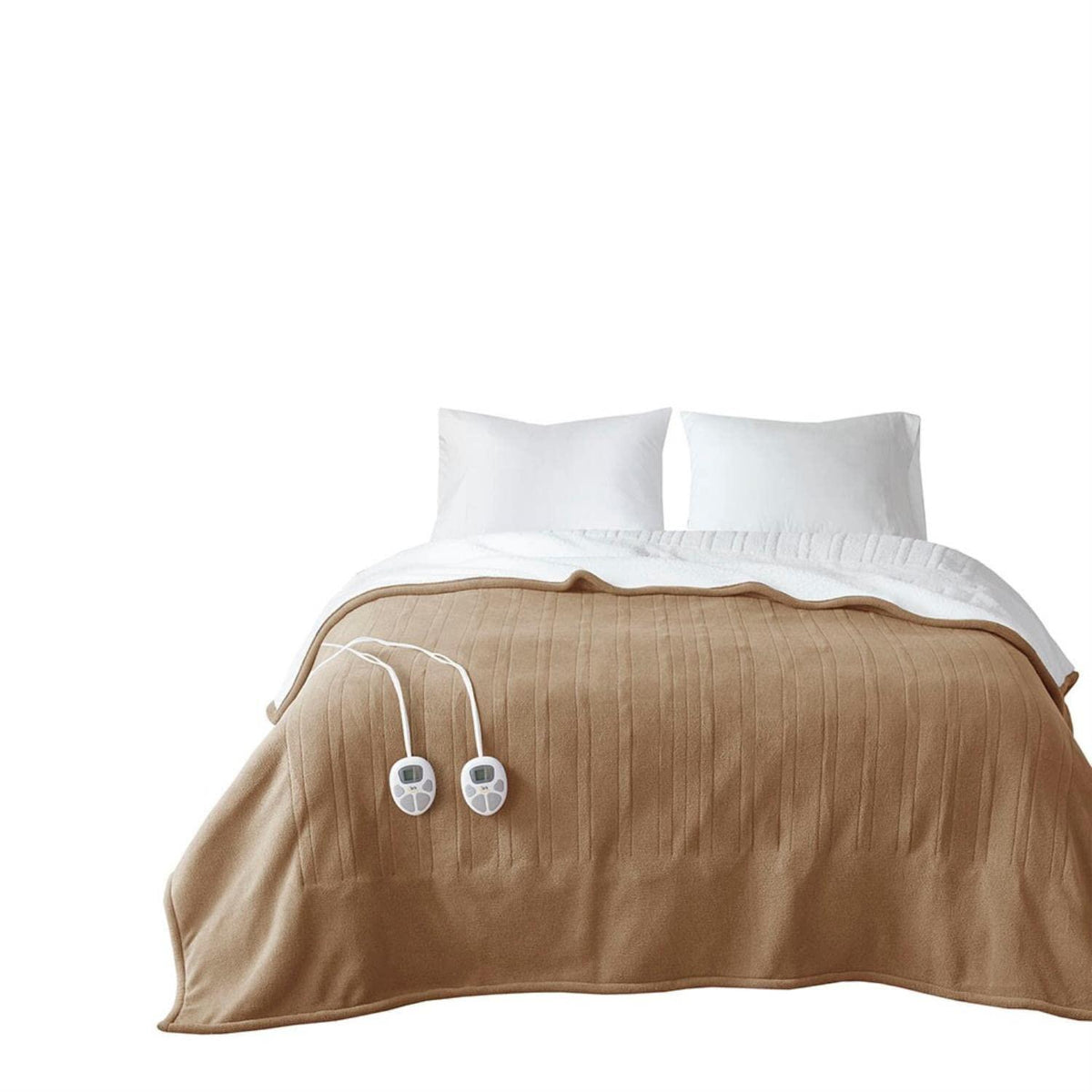 Gracie Mills Polyester Fleece to Sherpa Heated Blanket with Brown Finish ST54-0134