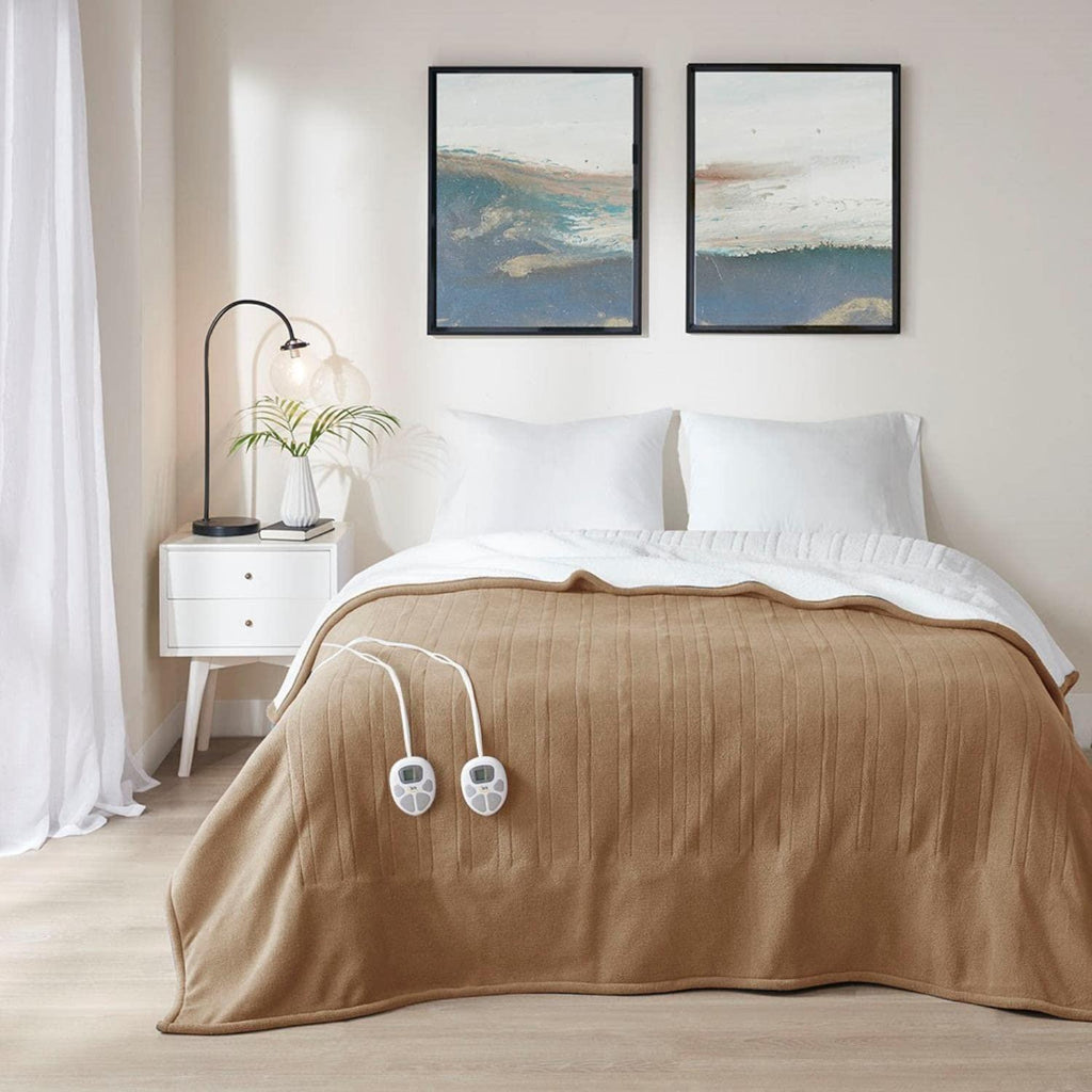 Gracie Mills Polyester Fleece to Sherpa Heated Blanket with Brown Finish ST54-0134