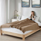 Gracie Mills Polyester Fleece to Sherpa Heated Blanket with Brown Finish ST54-0134