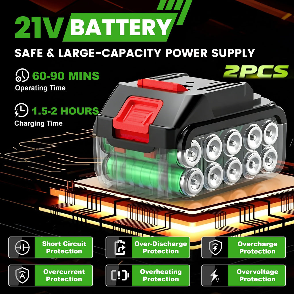 21V Electric Weed Wacker, Cordless Weed Eater Battery Powered, Lightweight Stringless Weed Trimmer with 2 Battery Operated &amp; Wheels, 4 in 1 Grass Trimmer/Brush Cutter/Lawn Edger/Mower for Garden Yard