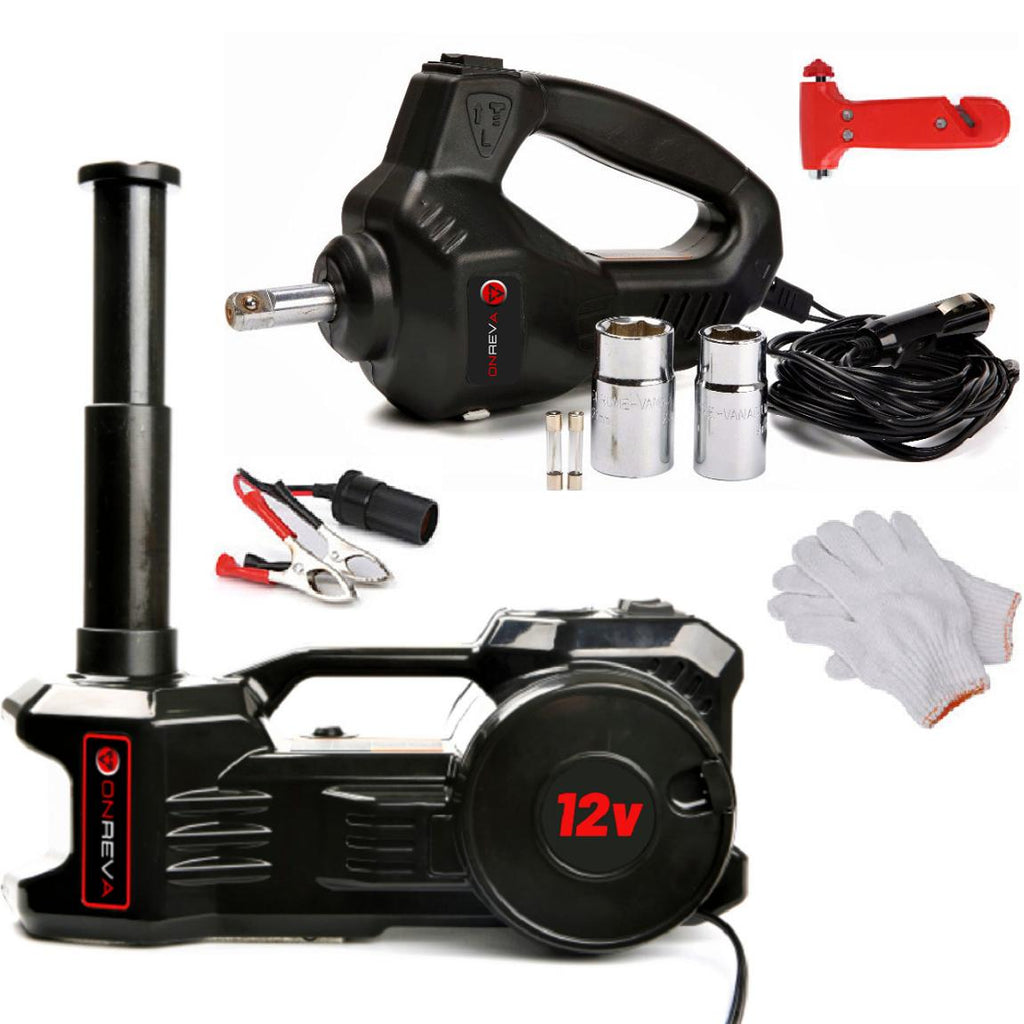 Electric Car Jack Kit 5 Ton with Power Impact Wrench and Tire Inflator Pump Lift