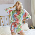 2021 Summer Tie-Dye Loose-Fit Three Quarter Casual Shirt Shorts Set