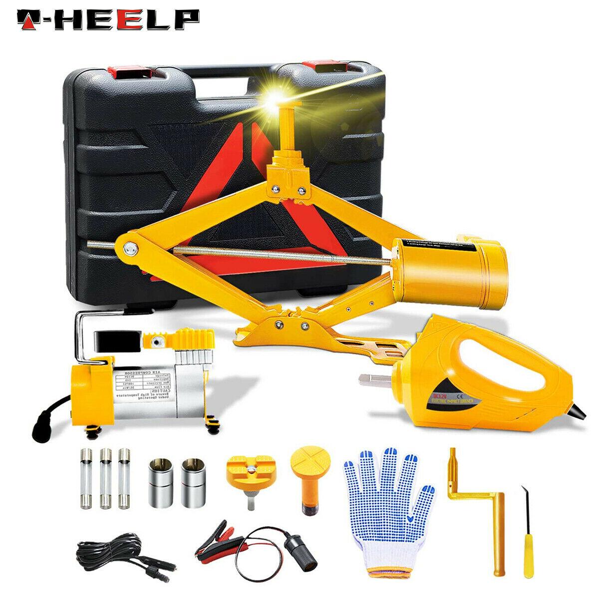 Car Jack Lift 12V 3 Ton Electric Scissor Floor Jack Impact Wrench Tire Tool Kit