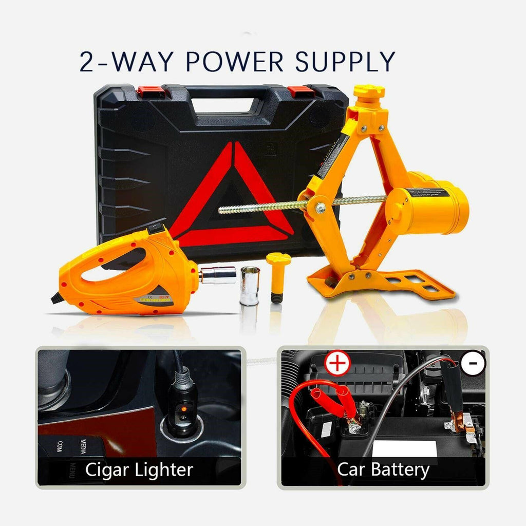 Car Jack Lift 12V 3 Ton Electric Scissor Floor Jack Impact Wrench Tire Tool Kit