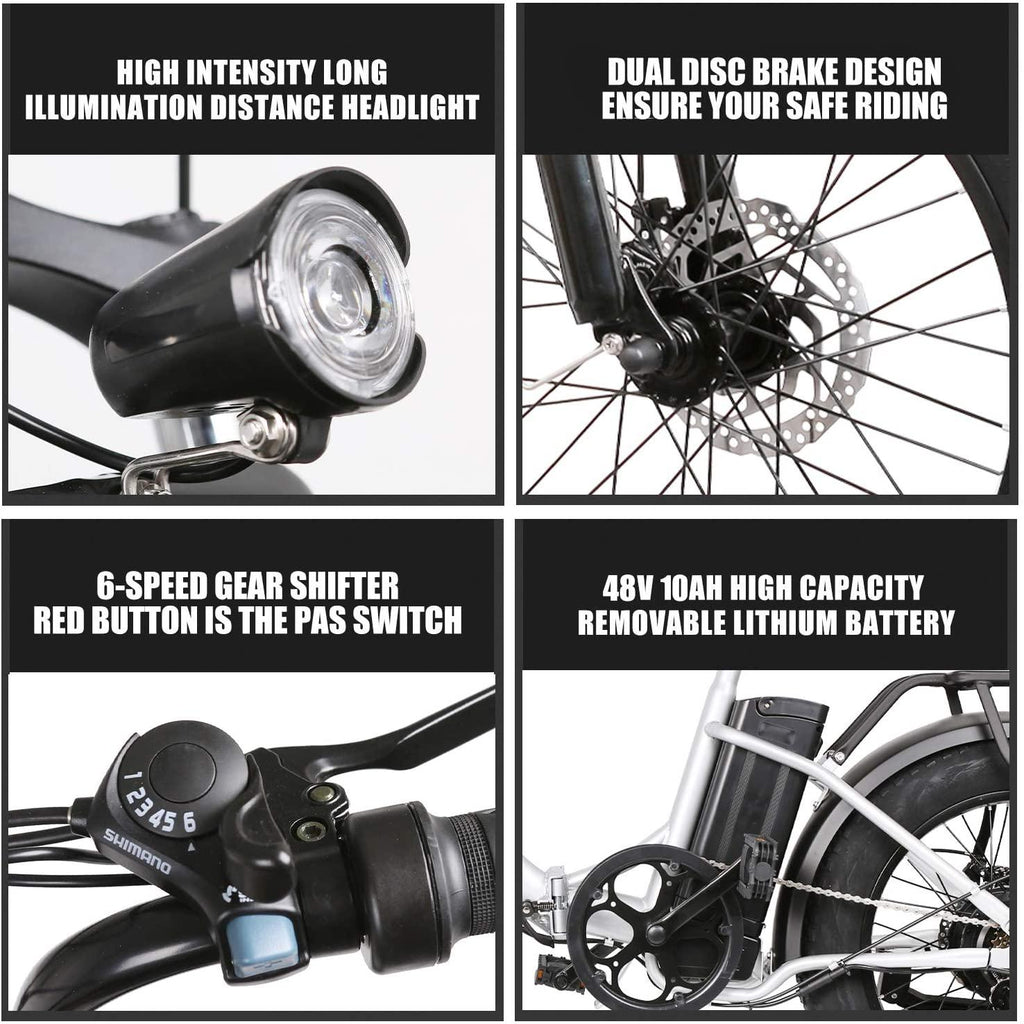 Trekpower 20” Electric Bikes for Adults, Dual Disc Brake Electric Mountain Bike, 500W Motor Electric Bicycle&amp;48V Removable Lithium Battery, (Black/Silver)