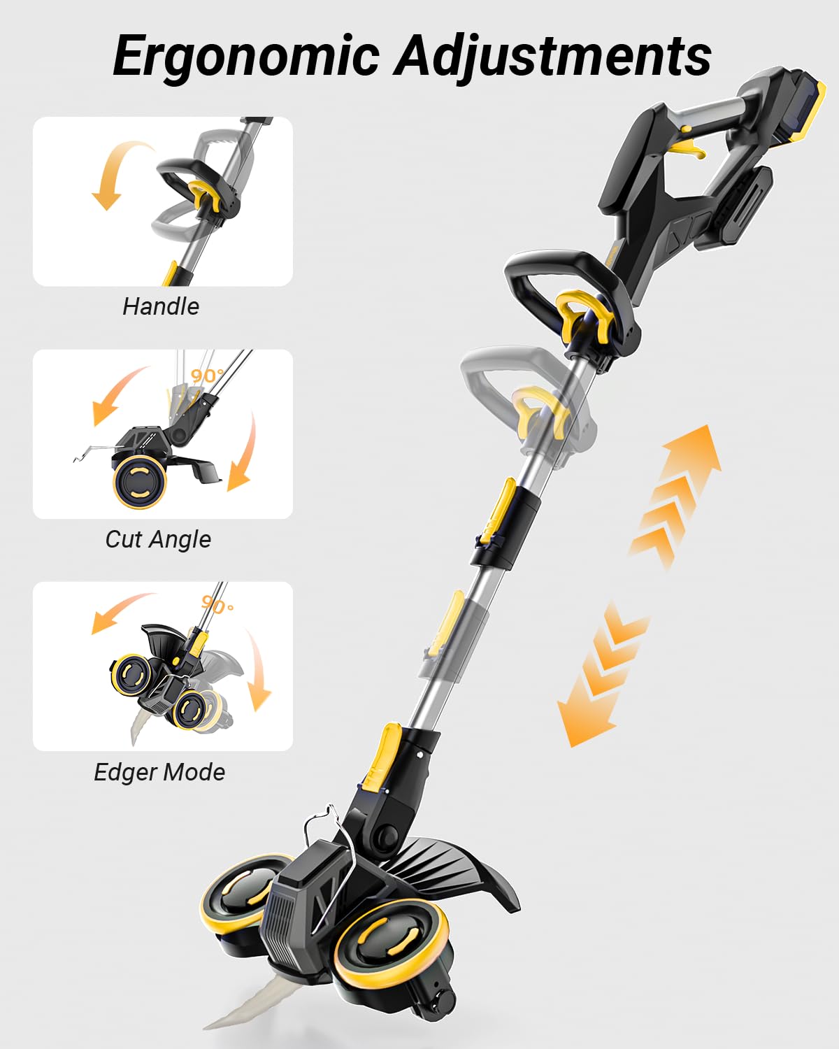 Brushless Cordless Weed Wacker, 4820 Gear Brushless Motor 20V Battery Powered Weed Eater, 3-in-1 Trimmer/Edger/Lawn Mower (5.2A Battery)