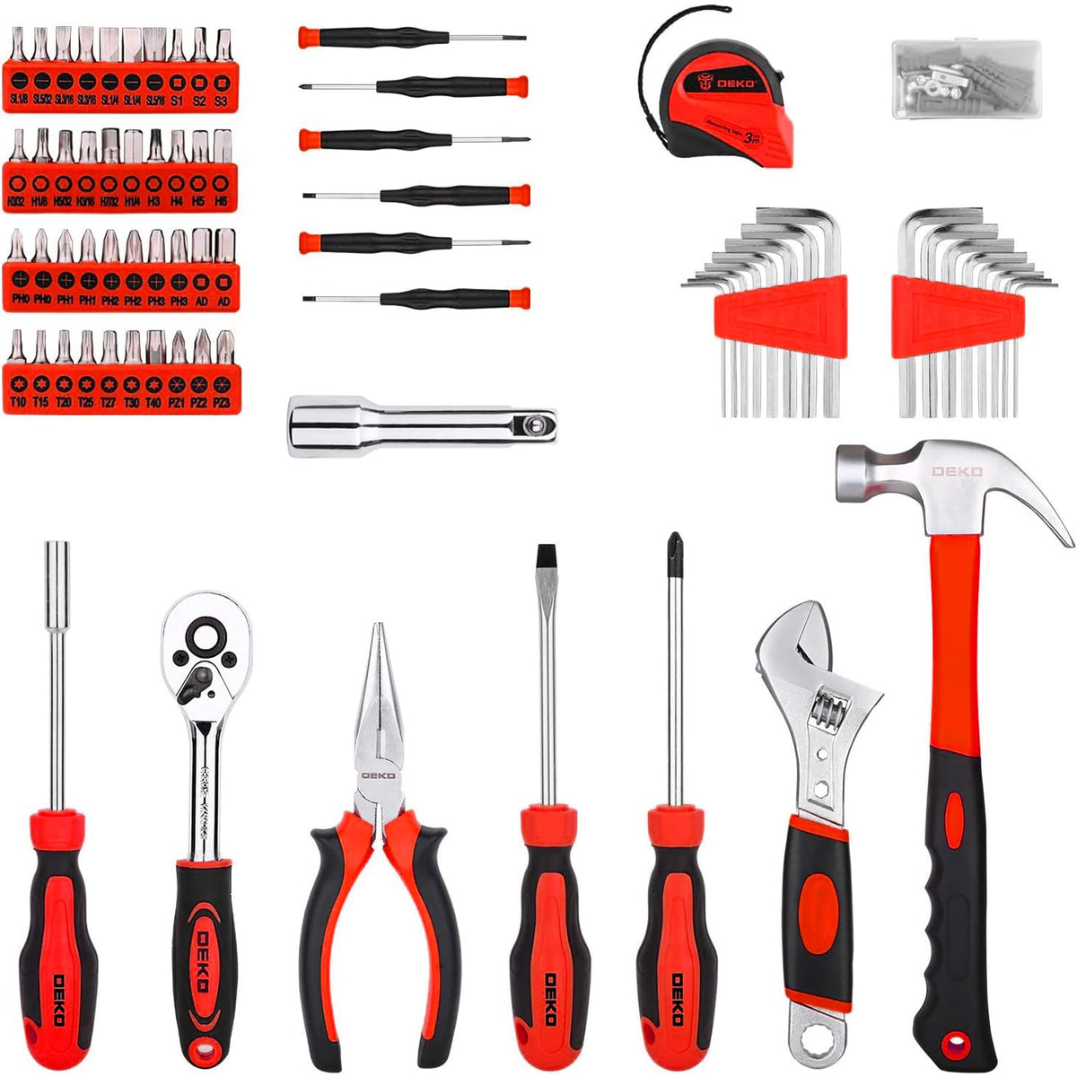 Tool Set:158 Piece Home Tool Kit, Household Basic Repair Tool Set Comes with Plastic StoraCase-Red