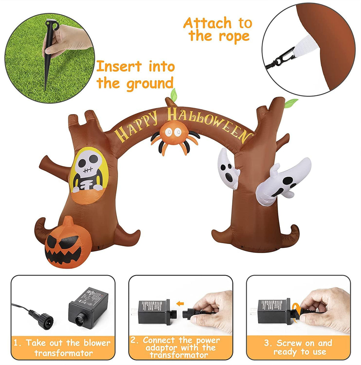 HOOJO 14 FT Wide Halloween Inflatables Tree Archway with Pumpkins and Ghost Outdoor Halloween Decorations, Build-in LEDs, Blow up Halloween Party Decorations for Yard, Garden, and Lawn