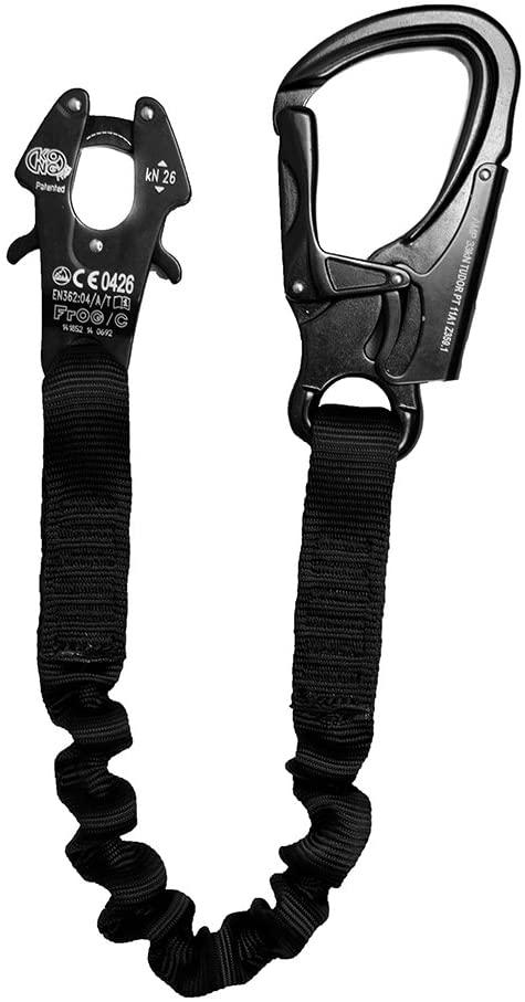 Fusion Tactical 4ft 48"x1" Internal Elastic Bungee Military Police Personal Retention Helo Lanyard with Kong Frog Shackle Snap Hook 23kN Black