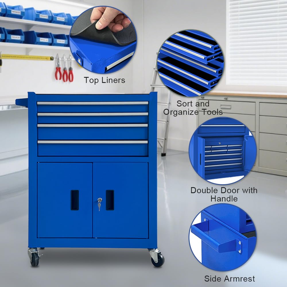 13-Drawer Rolling Tool Chest, 2 in 1 Detachable Metal Tool Cabinet with Lock & Wheels, Heavy-Duty Tool StoraOrganizer for Garage, Workshop, Auto Repair & Home(Blue)