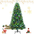 Gymax 6 FT Pre-lit Artificial Christmas Tree Hinged Xmas Tree w/ 9 Lighting Modes
