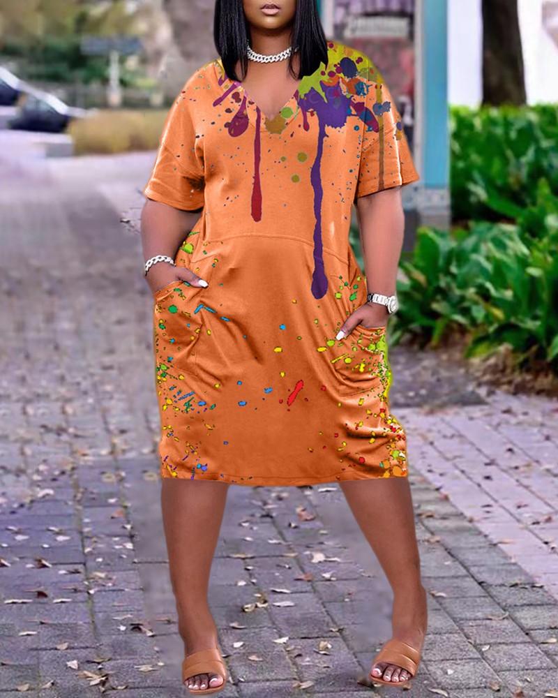 colorblock short sleeve pocket design casual dress