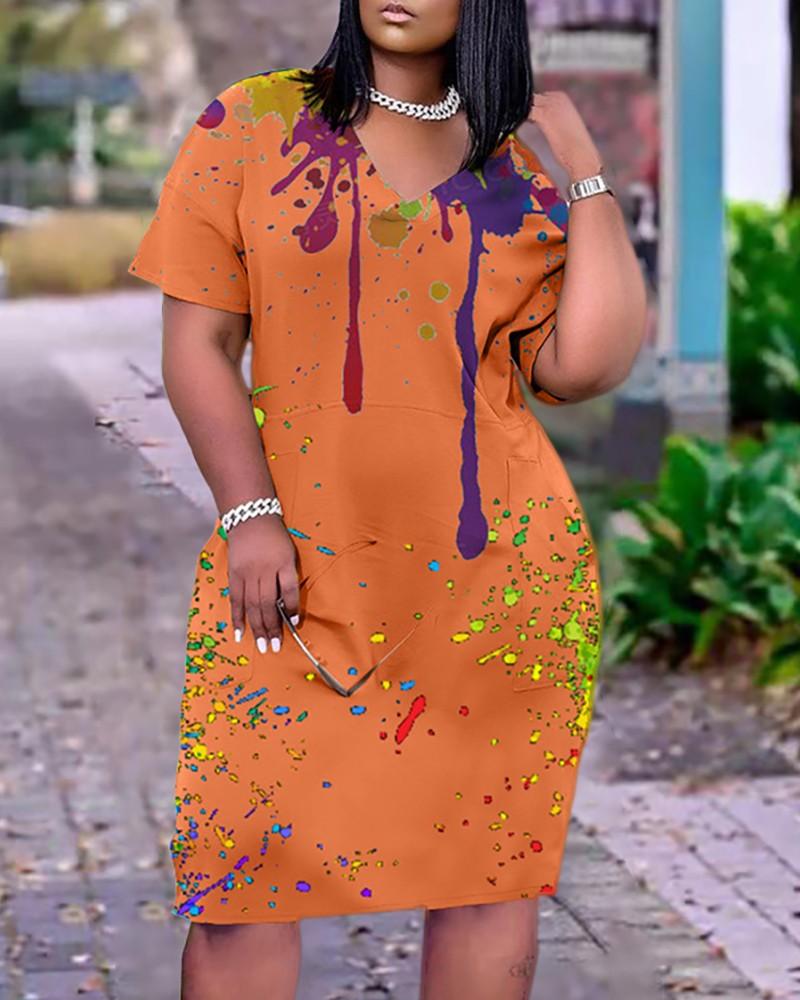 colorblock short sleeve pocket design casual dress