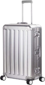All Aluminum Suitcase Hard Shell Luggage Case Carry On Spinner Matel Suitcase (Silver, 24 Inch)