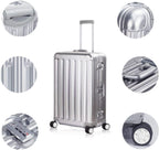 All Aluminum Suitcase Hard Shell Luggage Case Carry On Spinner Matel Suitcase (Silver, 24 Inch)