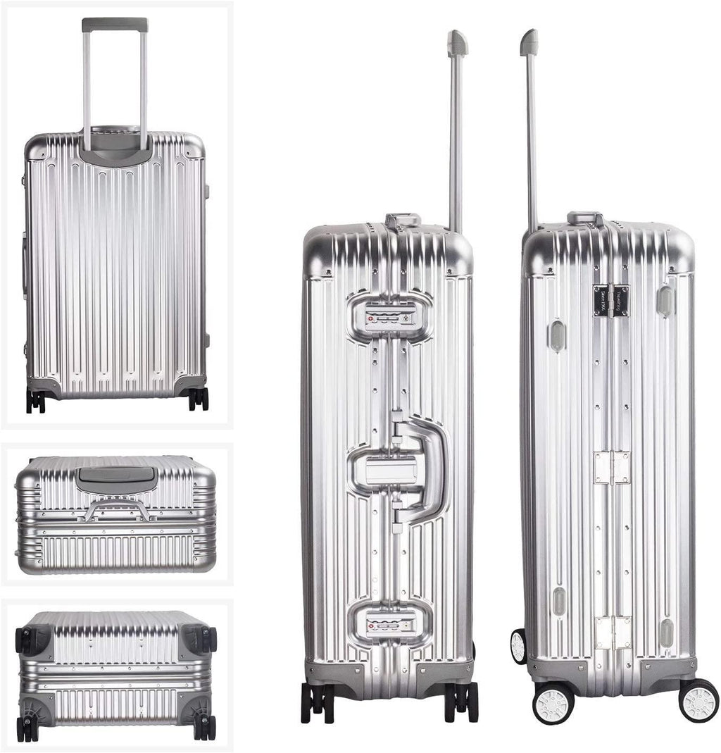 All Aluminum Suitcase Hard Shell Luggage Case Carry On Spinner Matel Suitcase (Silver, 24 Inch)