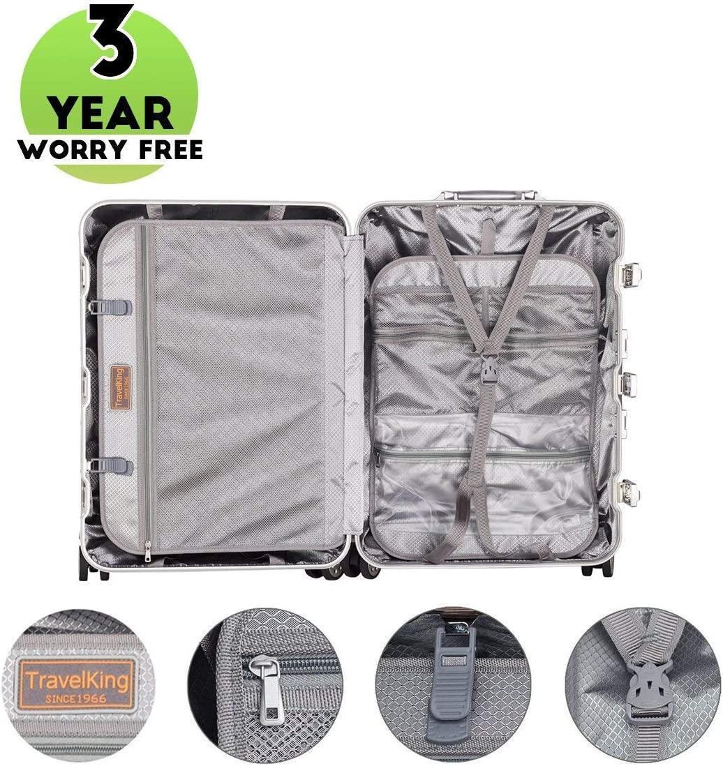 All Aluminum Suitcase Hard Shell Luggage Case Carry On Spinner Matel Suitcase (Silver, 24 Inch)