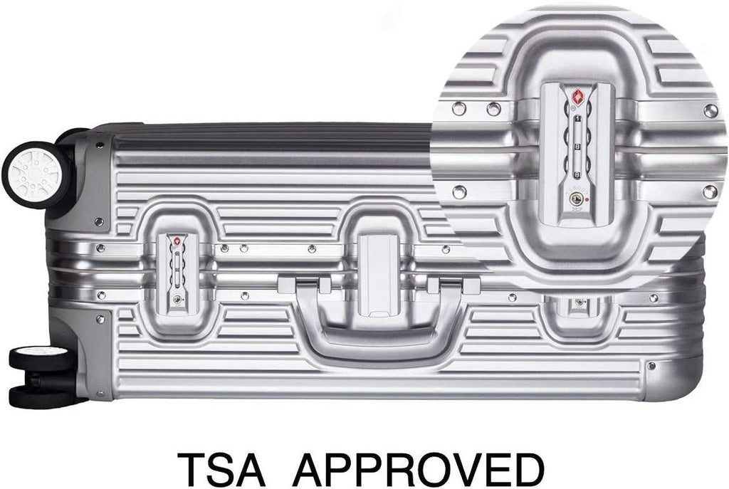 All Aluminum Suitcase Hard Shell Luggage Case Carry On Spinner Matel Suitcase (Silver, 24 Inch)