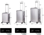 All Aluminum Suitcase Hard Shell Luggage Case Carry On Spinner Matel Suitcase (Silver, 24 Inch)