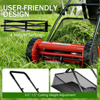 16-Inch Cordless Push Reel Lawn Mower, 5-Blade Walk-Behind Manual Grass Cutter with Steel Frame, Adjustable Cutting Height, Soft Grip Handle &amp; 7.9-Gallon Grass Catcher
