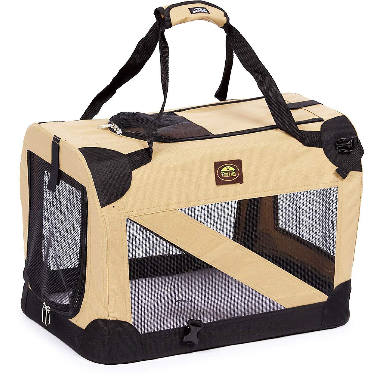 Pet Life Folding Zippered 360 Degree Vista View House Pet Crate in Khaki, X-Large