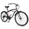 MOONCOOL Adult Cruiser Bike 7 Speed 26 Inch, Beach Cruiser Bicycle for Women Men Complete Cruiser Bikes Black &amp; Pink