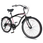 MOONCOOL Adult Cruiser Bike 7 Speed 26 Inch, Beach Cruiser Bicycle for Women Men Complete Cruiser Bikes Black &amp; Pink