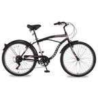 ABORON Adult Cruiser Bike 7 Speed 26 Inch, Beach Cruiser Bicycle for Men ,Steel Frame, Beach Cruiser Bikes , Black &amp; Pink