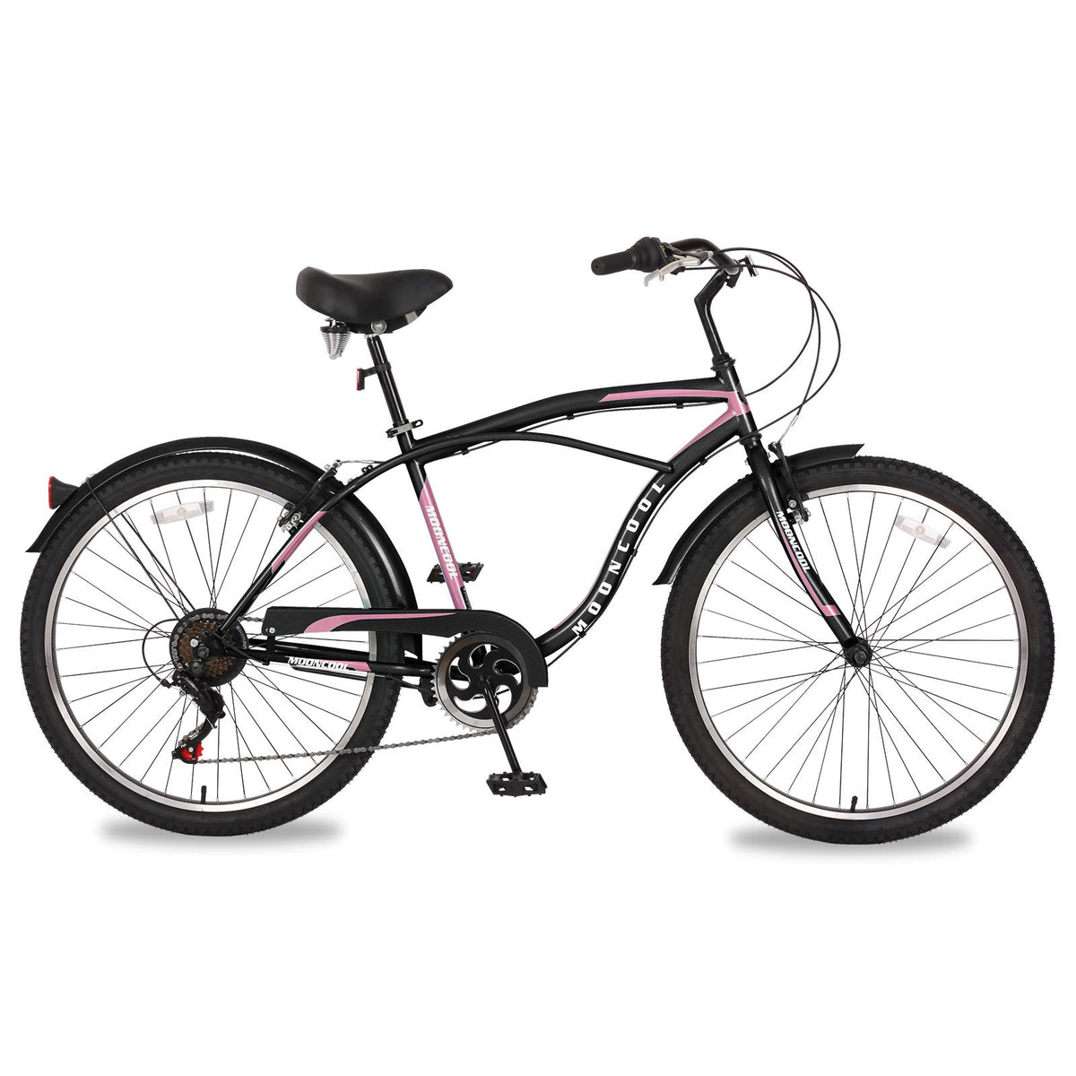 ABORON Adult Cruiser Bike 7 Speed 26 Inch, Beach Cruiser Bicycle for Men ,Steel Frame, Beach Cruiser Bikes , Black &amp; Pink