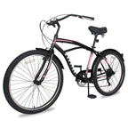ABORON Adult Cruiser Bike 7 Speed 26 Inch, Beach Cruiser Bicycle for Men ,Steel Frame, Beach Cruiser Bikes , Black &amp; Pink
