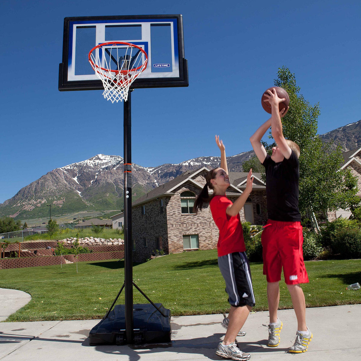 Lifetime 48" Shatterproof Portable One Hand Height Adjustable Basketball System in Black, 51550