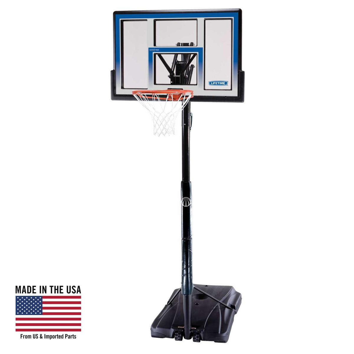 Lifetime 48" Shatterproof Portable One Hand Height Adjustable Basketball System in Black, 51550