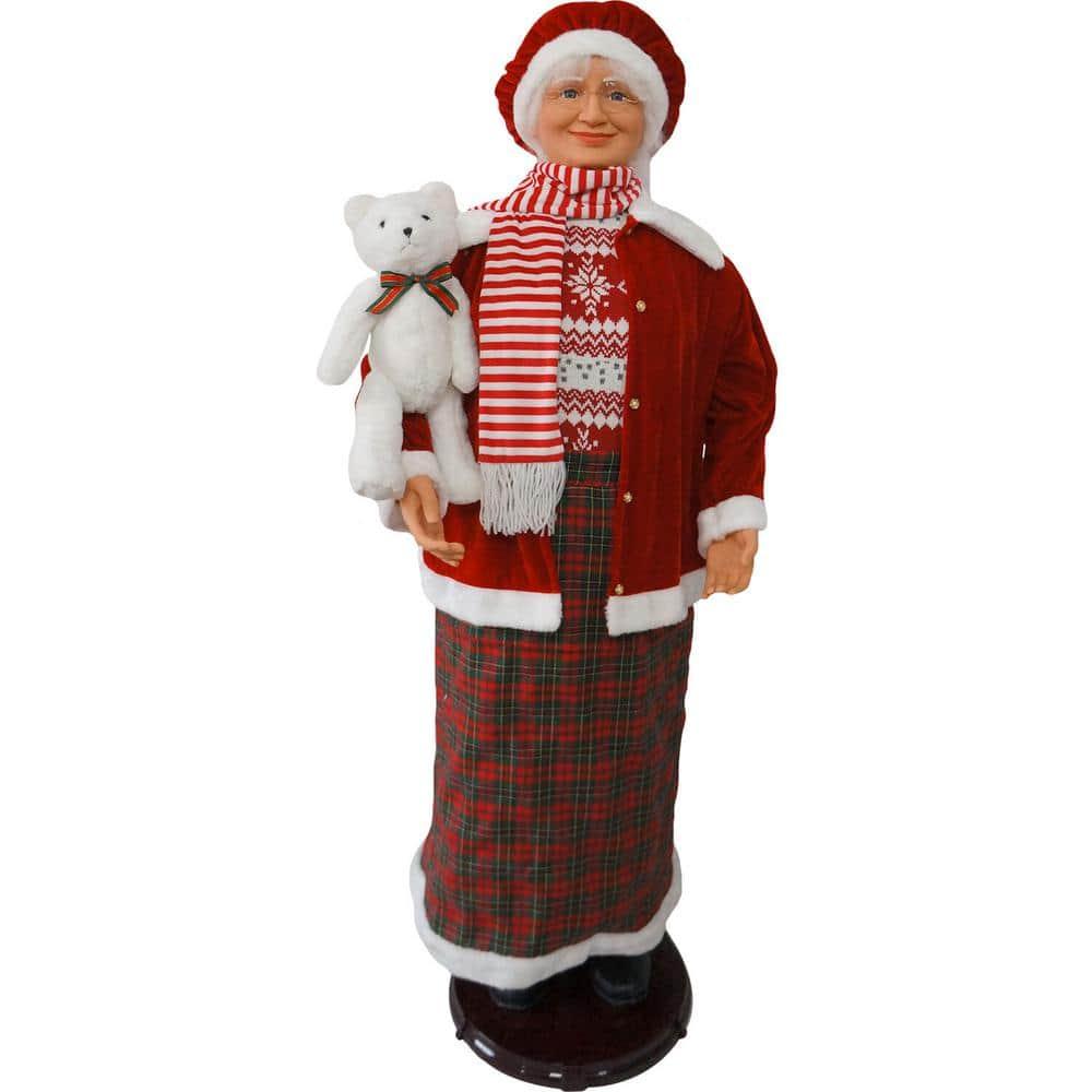 58 in. Christmas Dancing Mrs. Claus with Candy-Striped and Teddy Bear