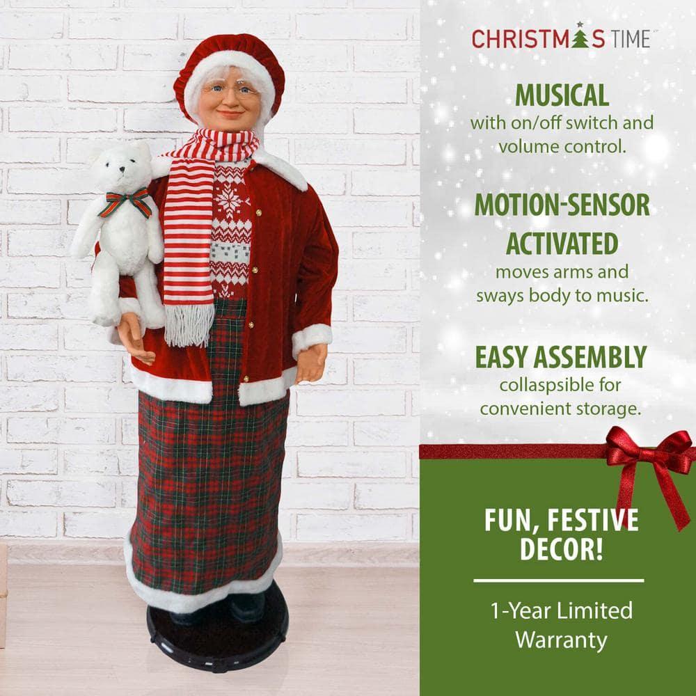 58 in. Christmas Dancing Mrs. Claus with Candy-Striped and Teddy Bear