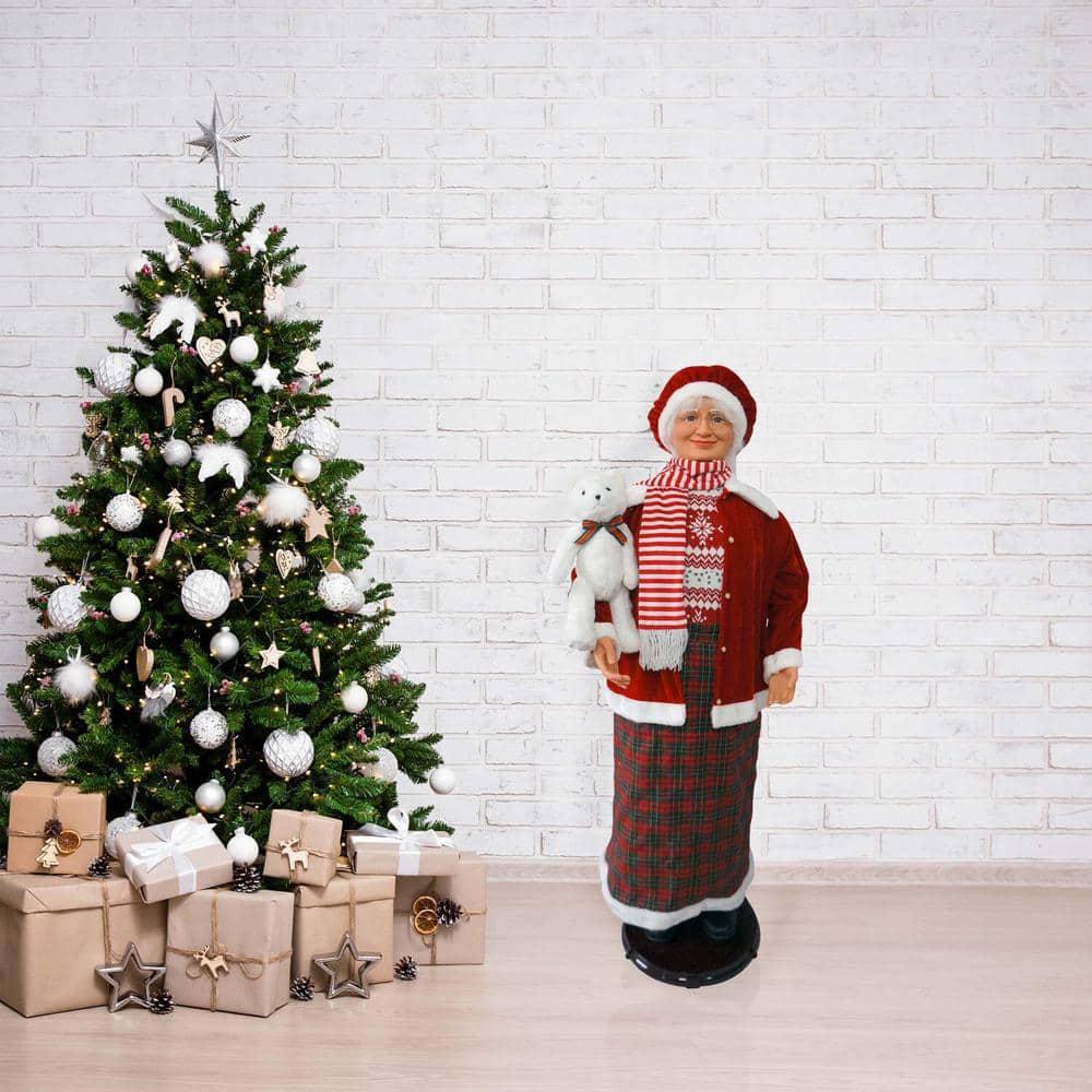 58 in. Christmas Dancing Mrs. Claus with Candy-Striped and Teddy Bear