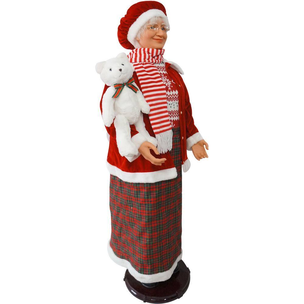 58 in. Christmas Dancing Mrs. Claus with Candy-Striped and Teddy Bear