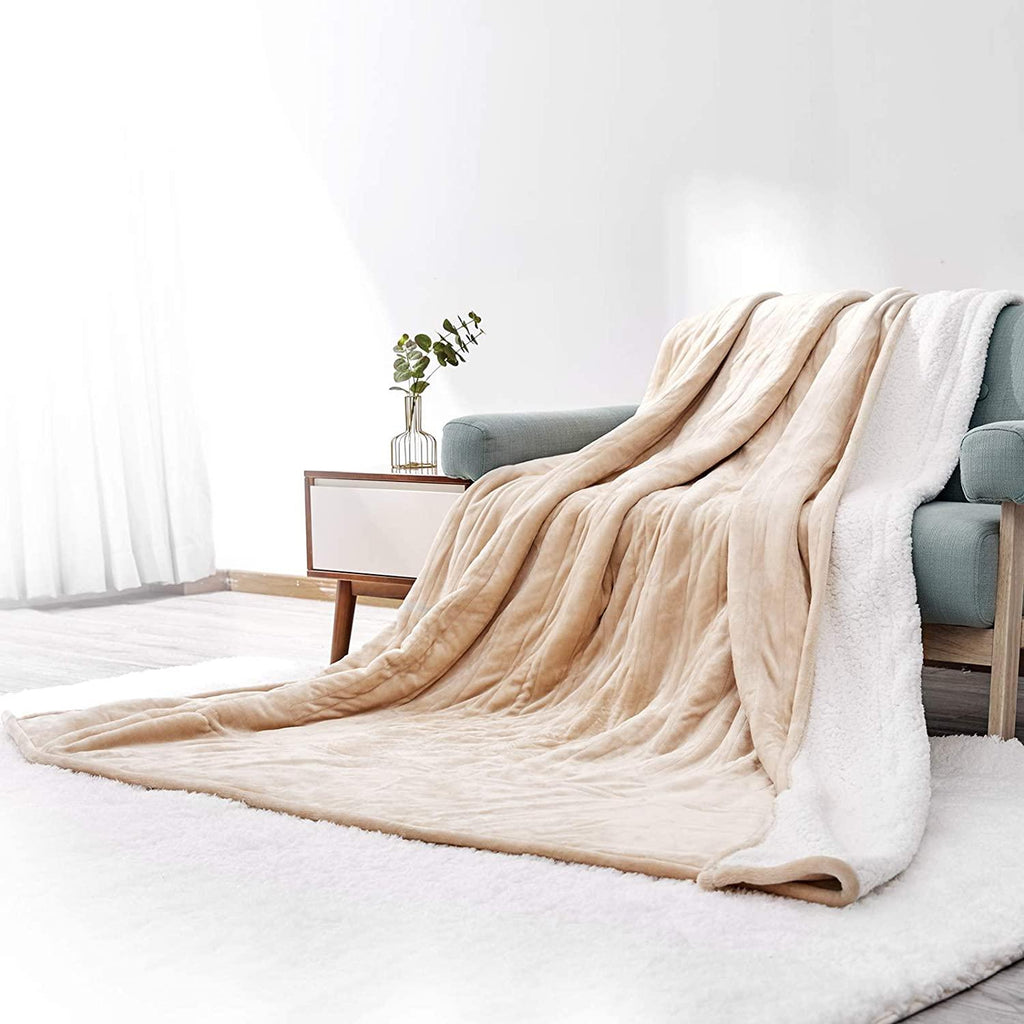 MaxKare Electric Heated Blanket Queen Size 84" x 90", Heated Throw Flannel with 2 Separate Controllers, 6 Heating Levels &amp; 8 Timing Sets-Auto Off, Home Use, Machine Washable - Beige